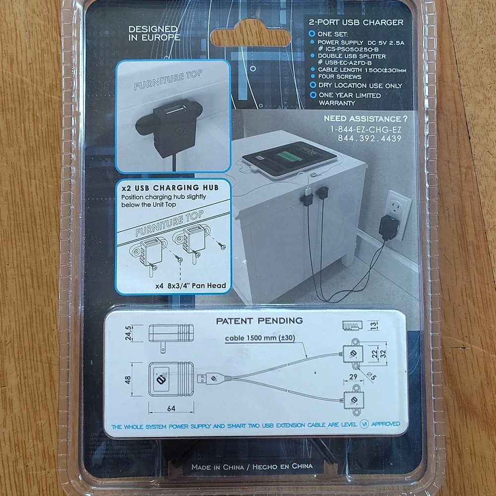 EZ Collection 2-Port USB Charger - Black New In Package Charge Multiple Devices